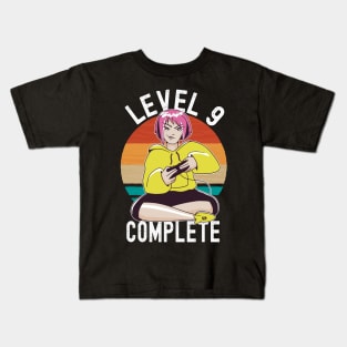 Level 9 Complete Girls Loves Anime Gamer 9th Birthday Girl Kids T-Shirt